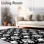 Classic Black and White Damask Pattern Rug