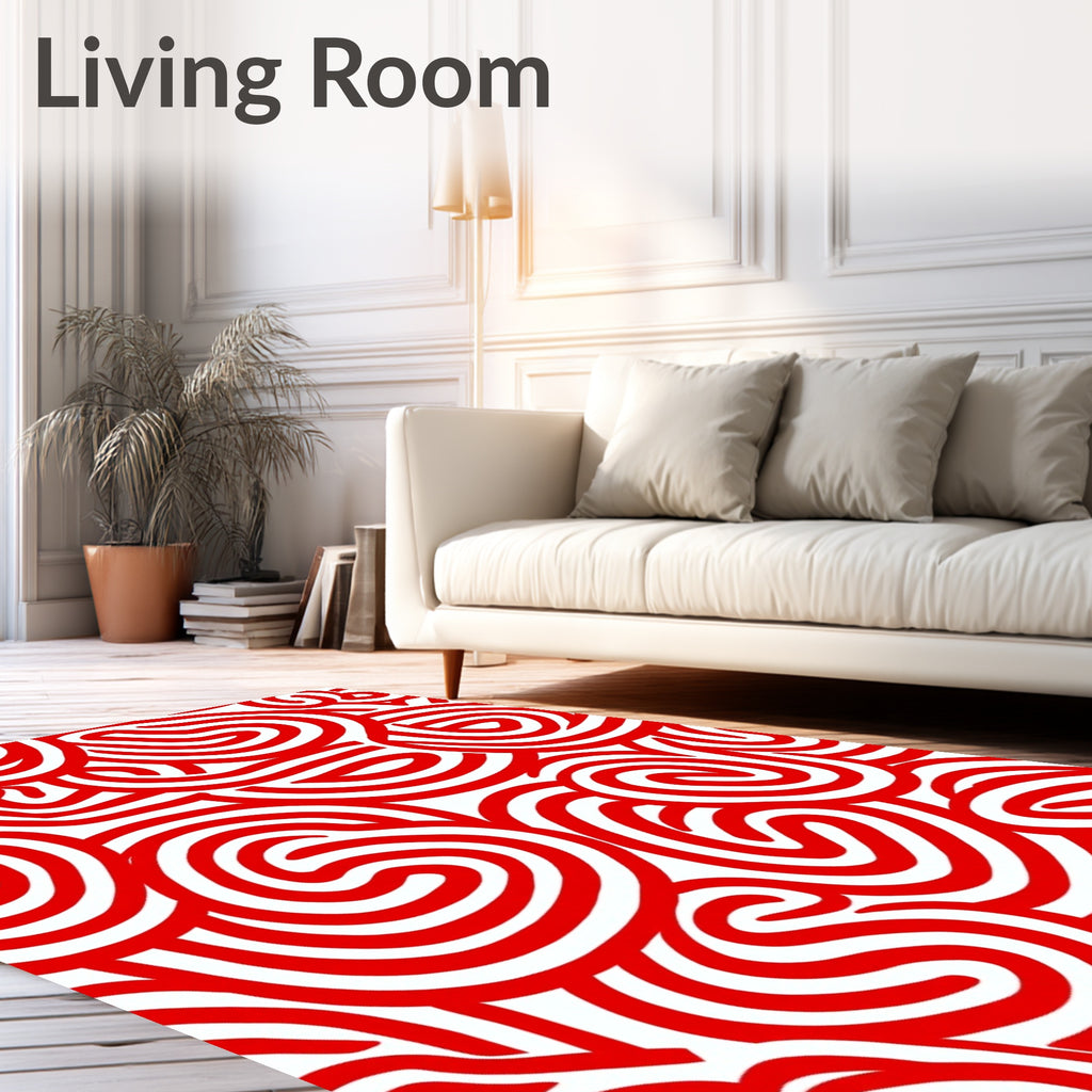 Bold Red Spiral Swirl Abstraction Rug