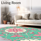 Ornate Pink Floral Vine Design Rug