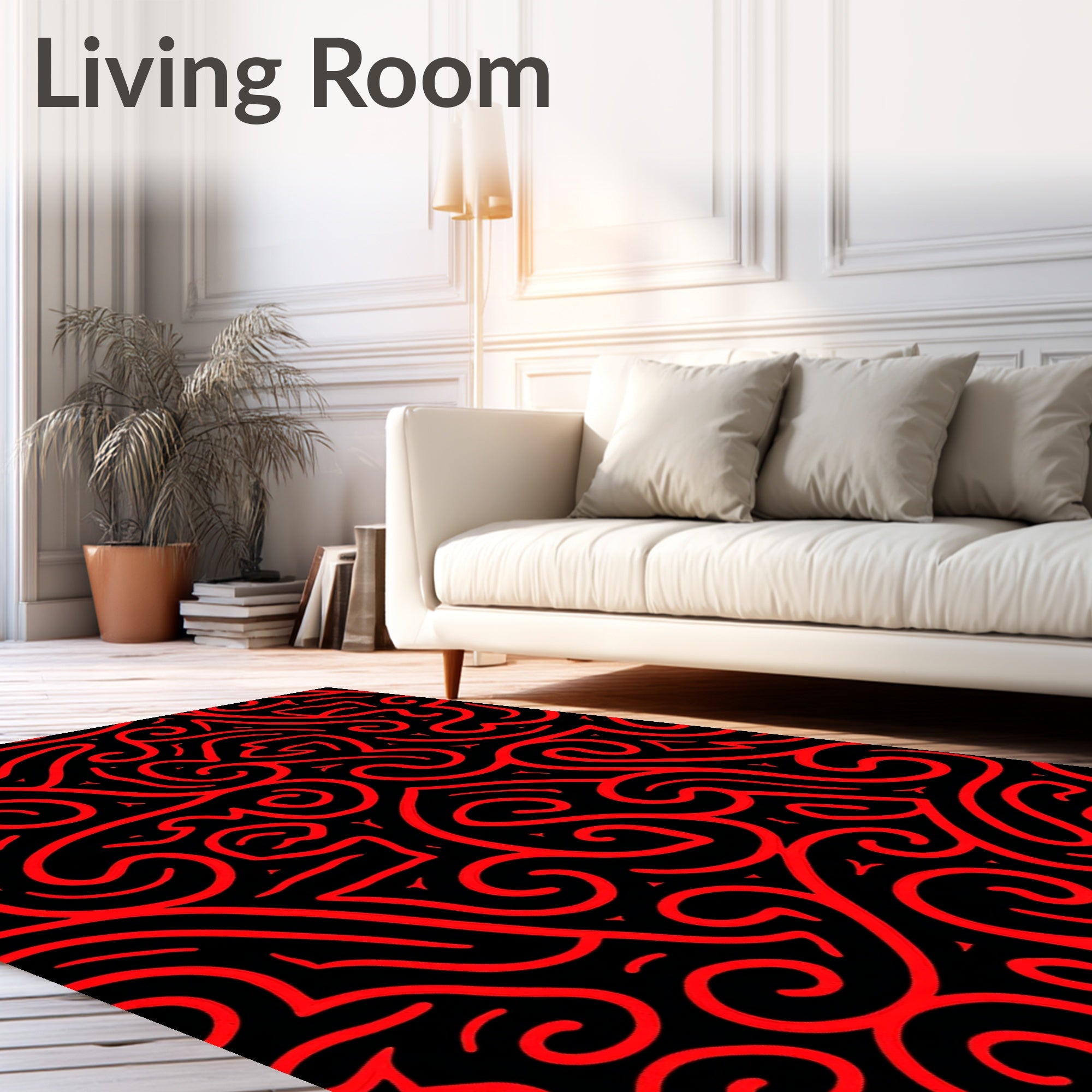 Red Swirl Abstract Continuous Pattern Rug