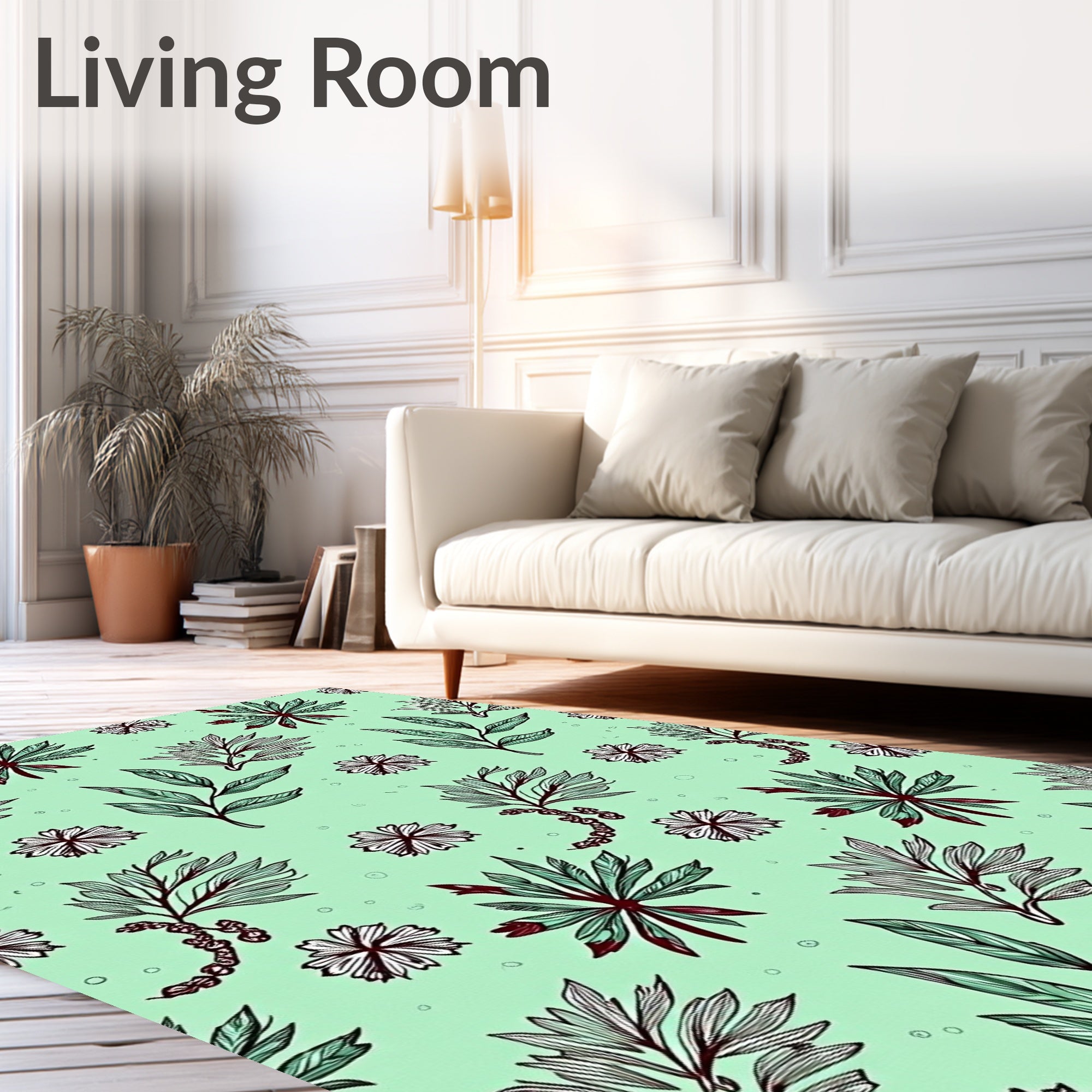 Soft Mint Botanical Leaf Blossom Rug