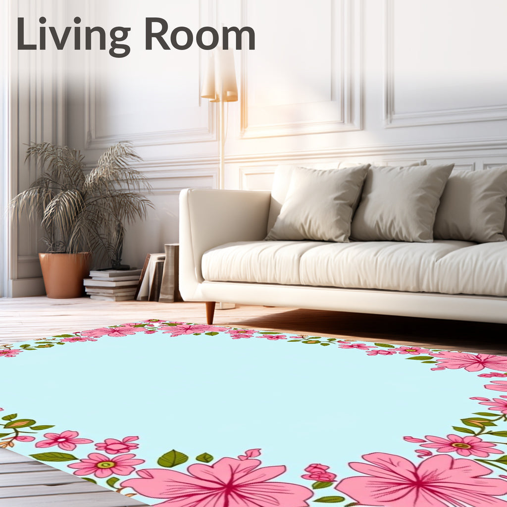 Pink Floral Bloom Border Rug