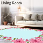 Pink Floral Bloom Border Rug