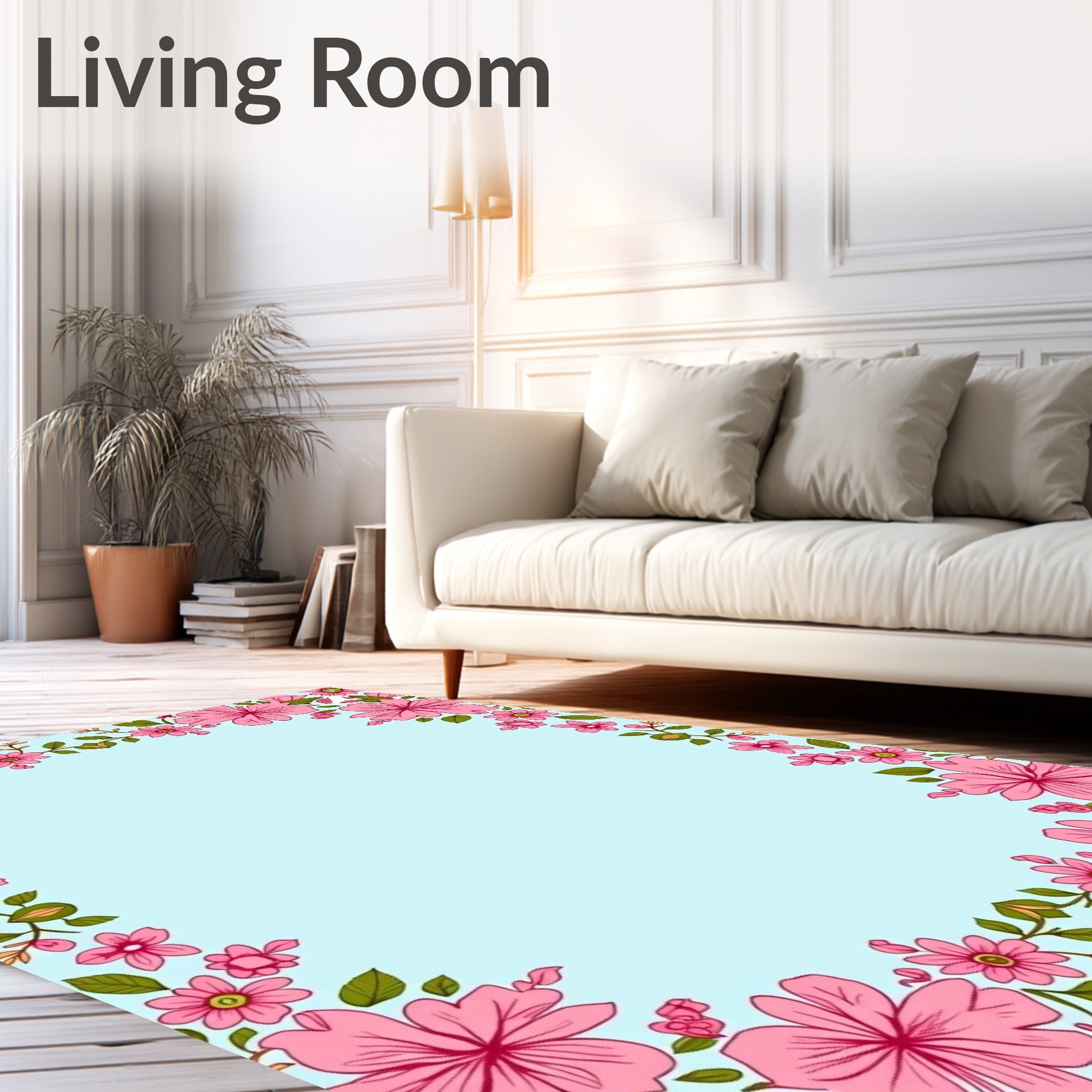 Pink Floral Bloom Border Rug