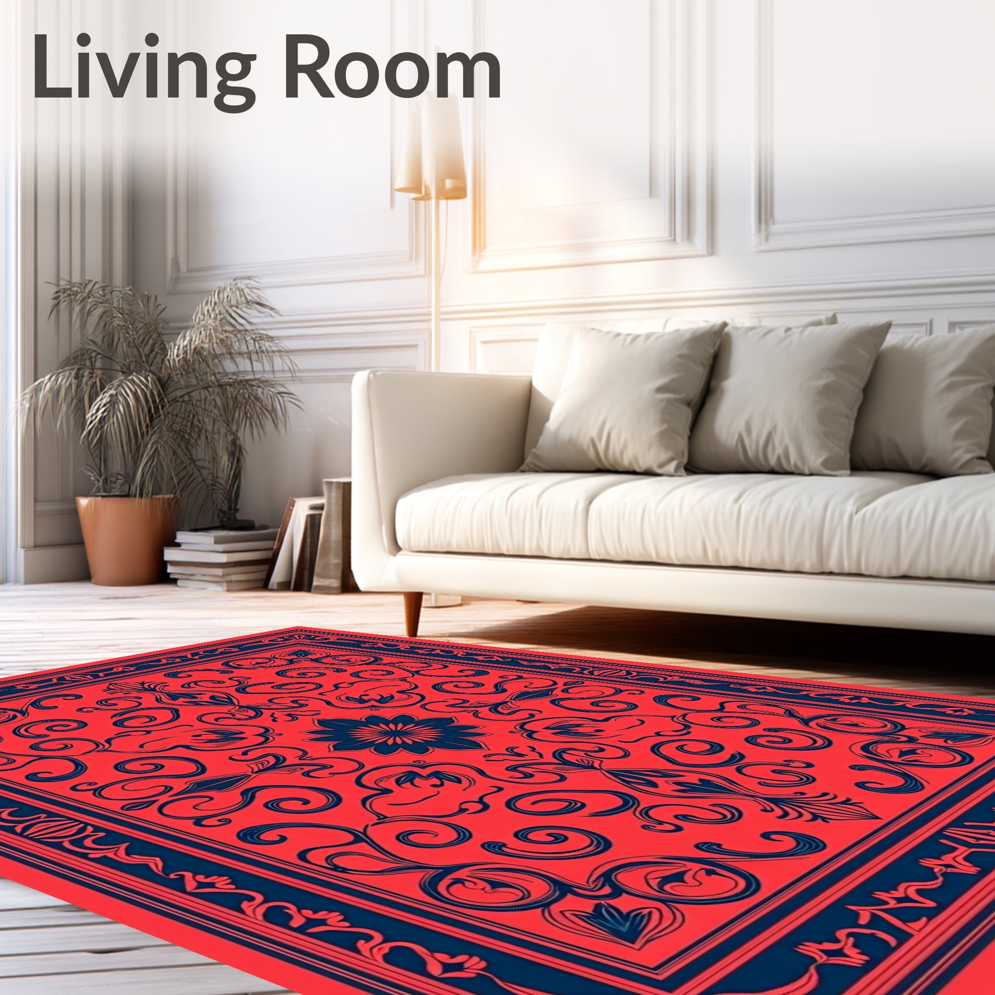 Red Blue Floral Scroll Rug