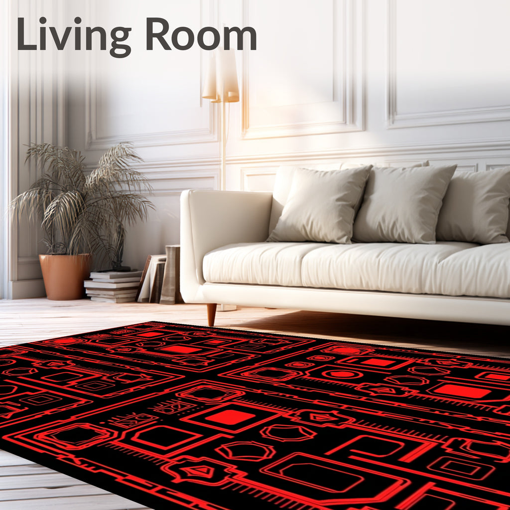 Futuristic Circuit Board Pattern Rug