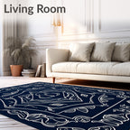 Navy White Organic Swirl Pattern Rug