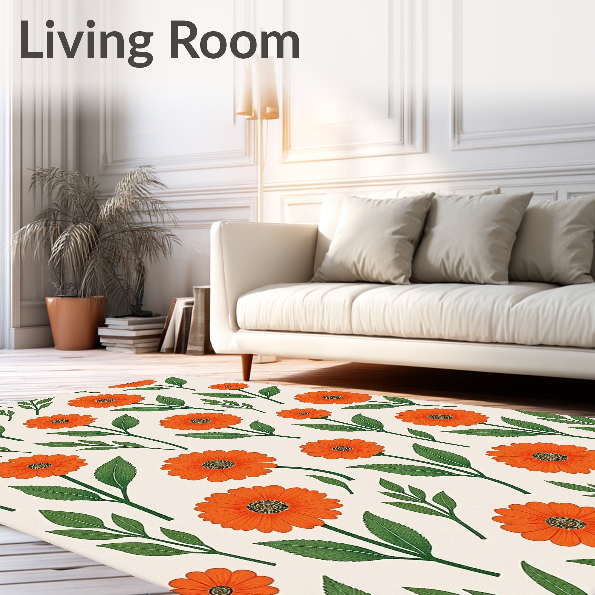 Orange Daisy Floral Pattern Rug