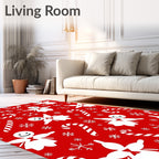 Red White Gingerbread Candy Cane Snowflakes Rug