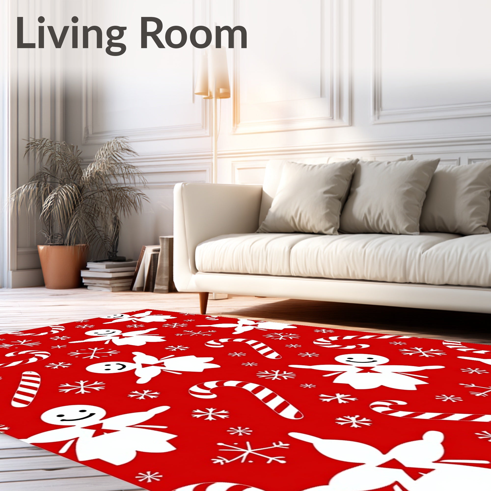 Red White Gingerbread Candy Cane Snowflakes Rug