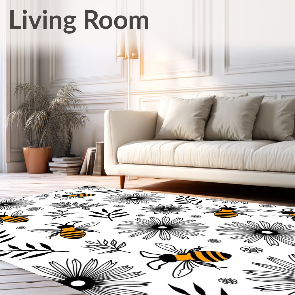 Whimsical Bees Daisy Pattern Rug