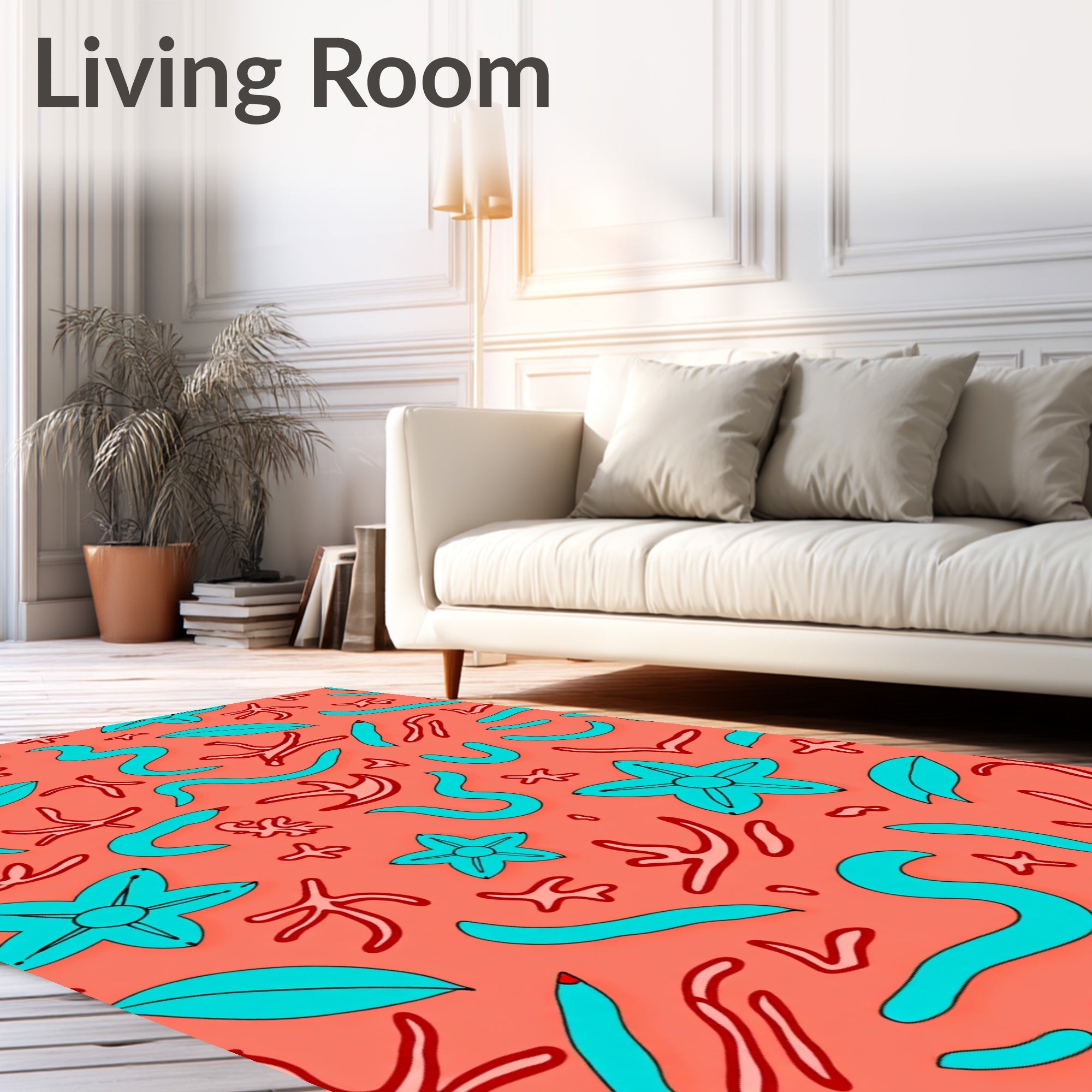 Coral Sea Life Doodle Pattern Rug