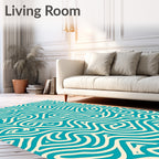 Abstract Teal Wavy Line Pattern Rug