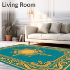 Ornate Teal Gold Baroque Design Rug