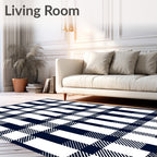 Classic Navy White Gingham Plaid Design Rug