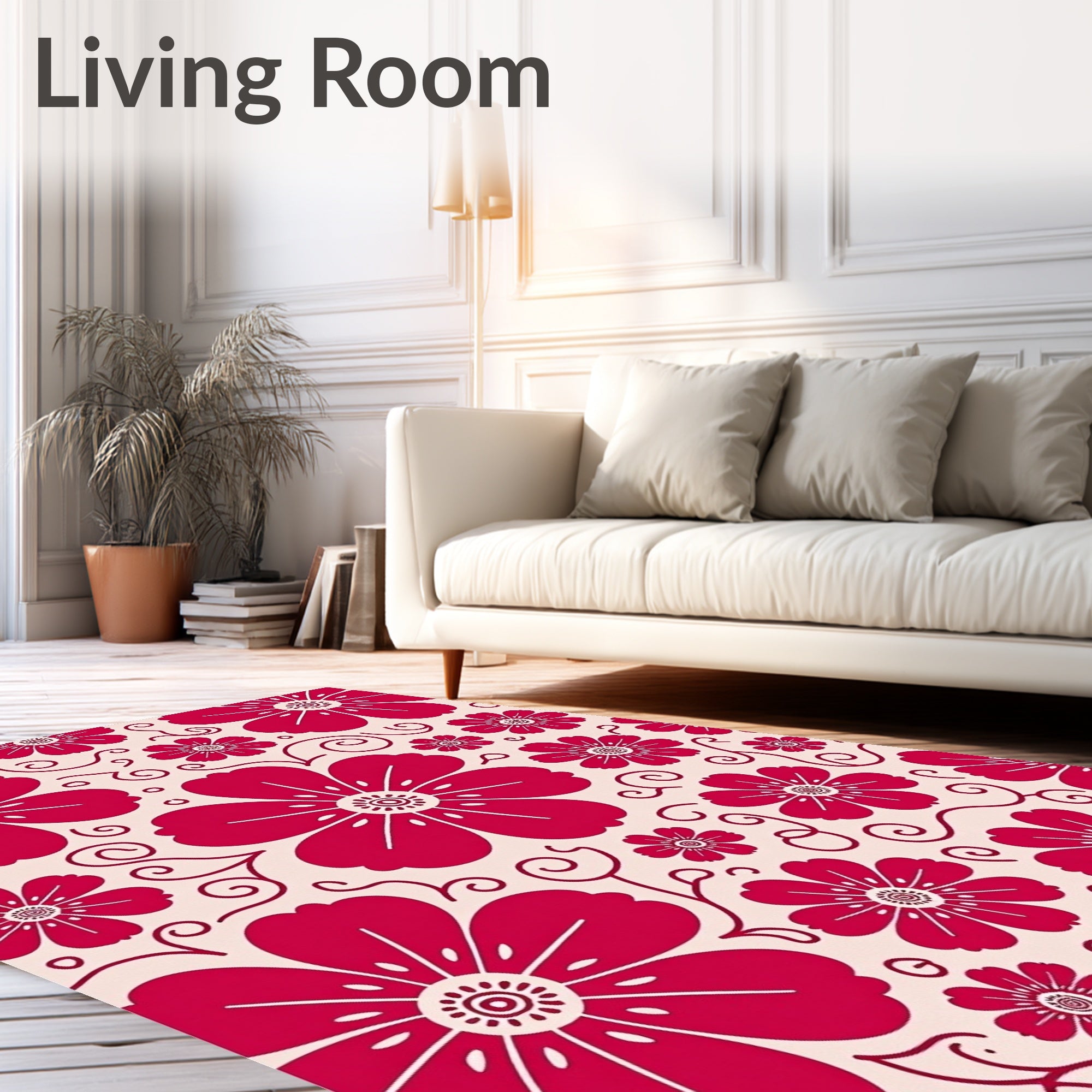 Crimson Floral Pattern with Swirls Rug