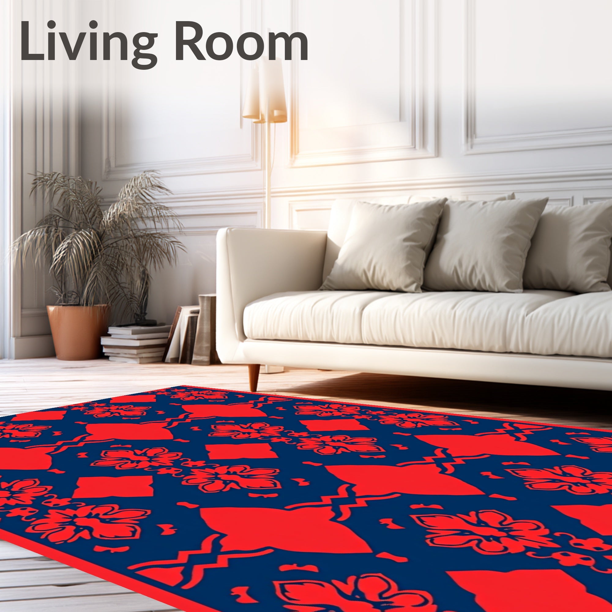 Red Floral Damask Pattern Rug
