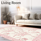 Delicate Pink Botanical Sketch Pattern Rug