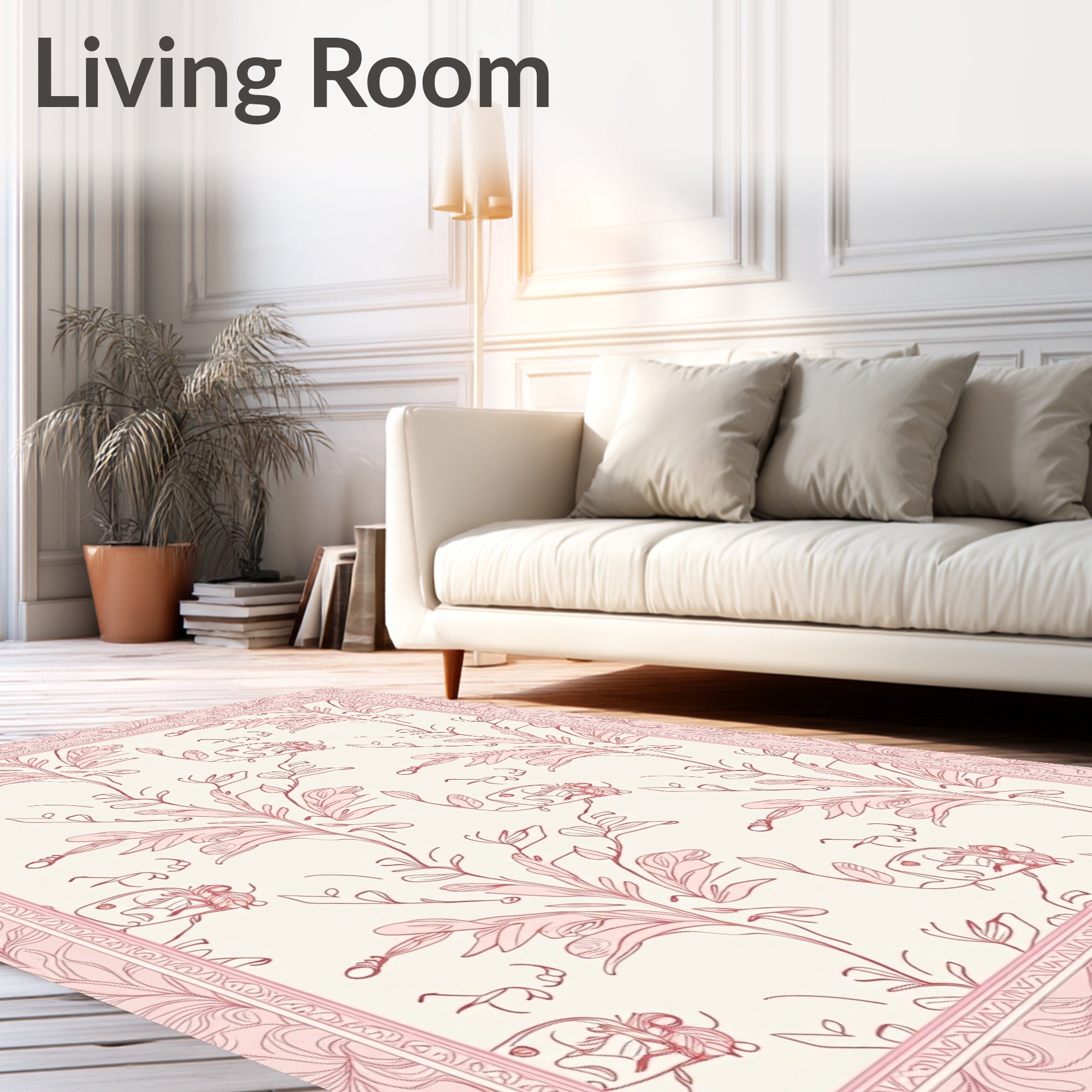 Delicate Pink Botanical Sketch Pattern Rug