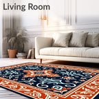 Elegant Floral Medallion Navy Rug