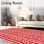 Crimson White Vertical Scroll Border Rug