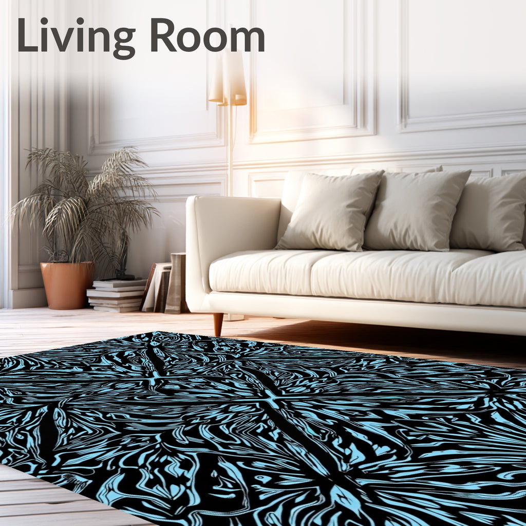 Abstract Light Blue Black Pattern Rug