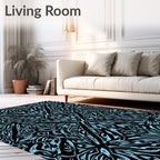 Abstract Light Blue Black Pattern Rug