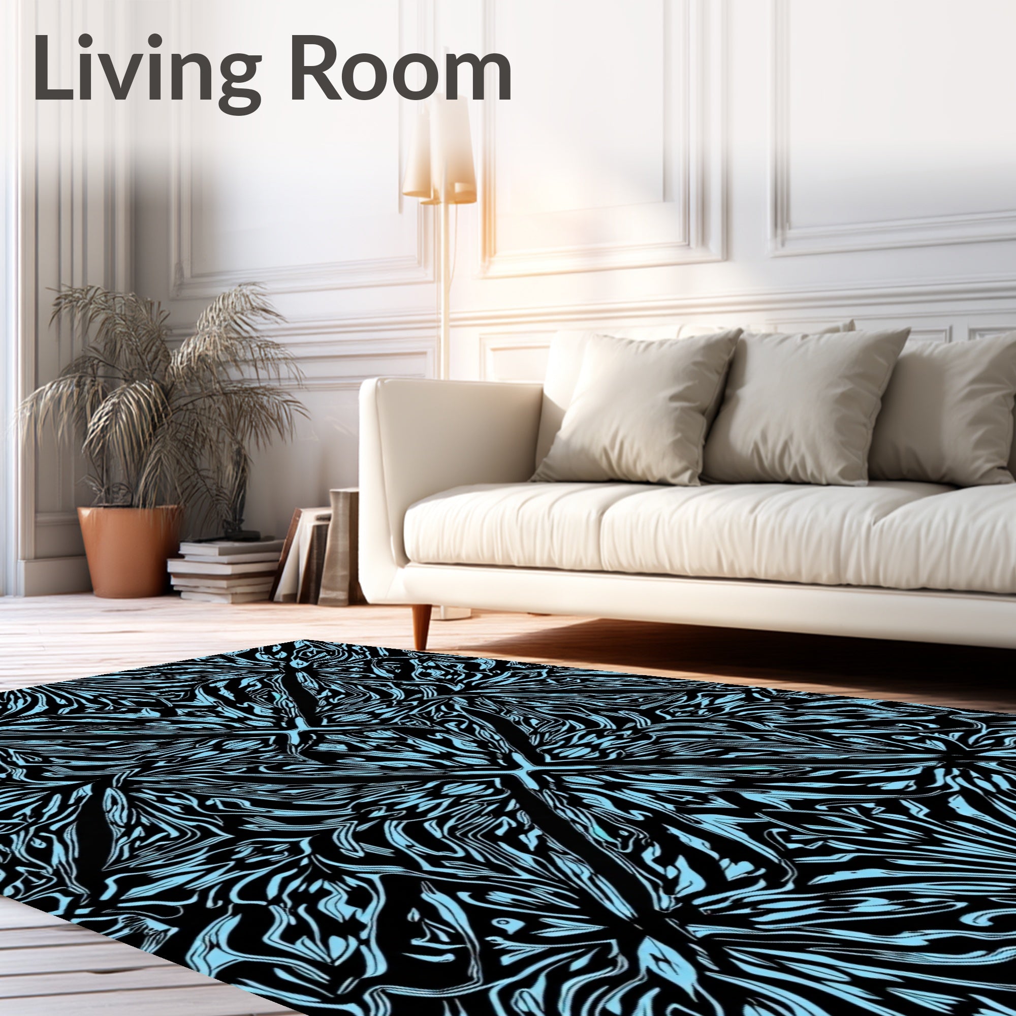 Abstract Light Blue Black Pattern Rug
