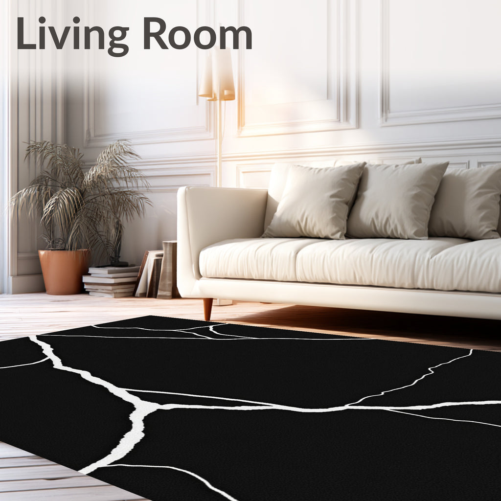 Abstract Black White Cracked Design Rug