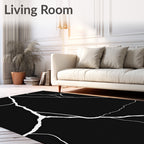 Abstract Black White Cracked Design Rug