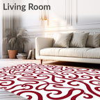 Crimson Swirl Patterned Red Rug