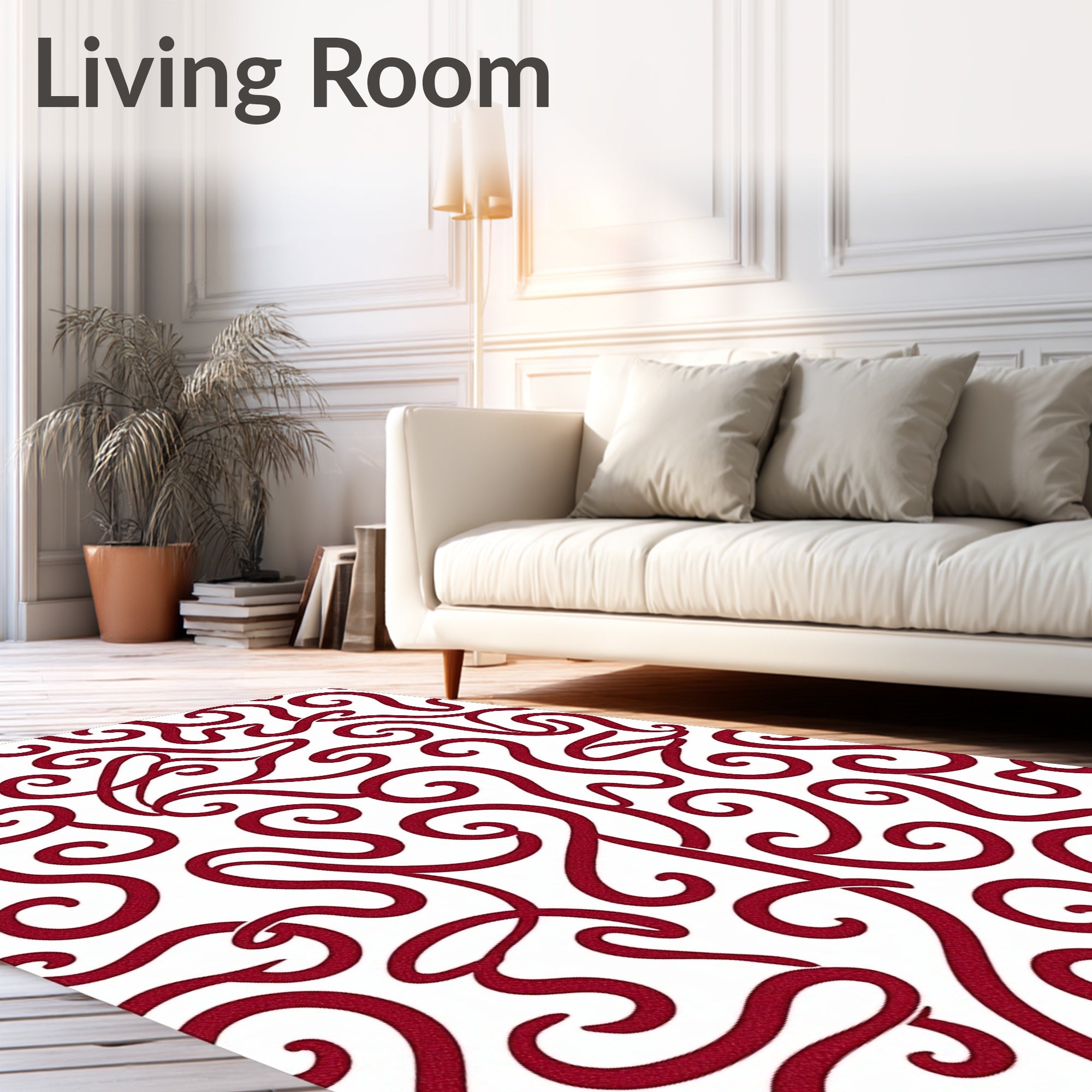 Crimson Swirl Patterned Red Rug