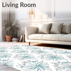 Light Blue Floral Line Art Rug