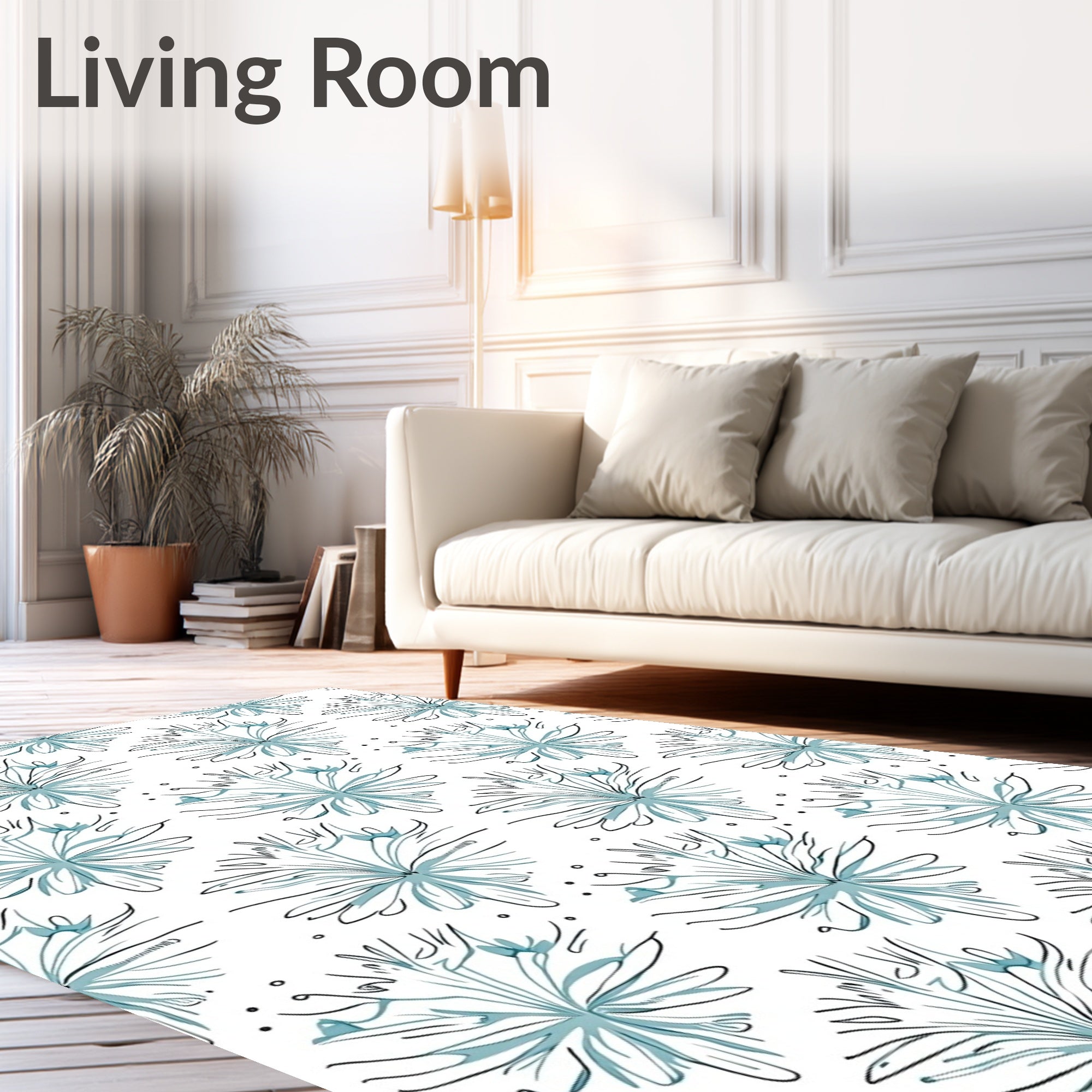 Light Blue Floral Line Art Rug
