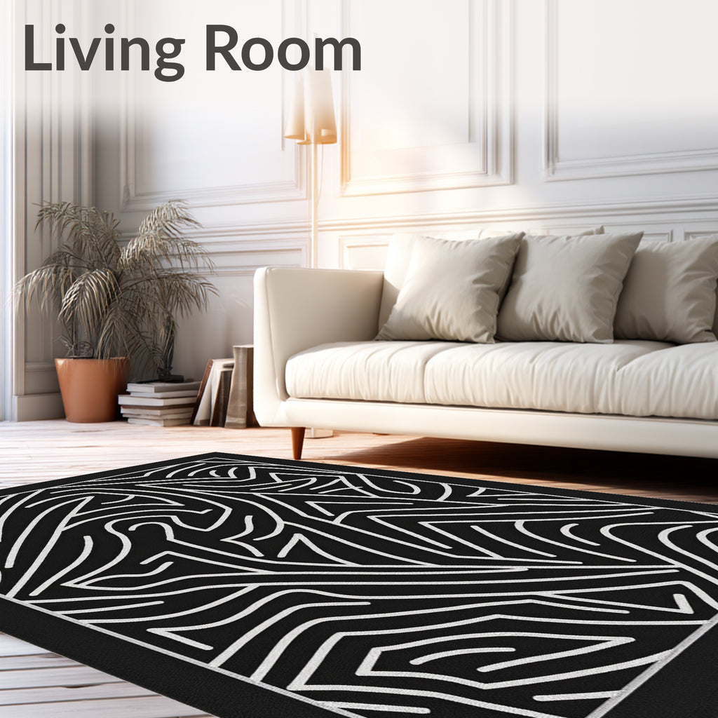 Bold Abstract Maze Line Art Rug