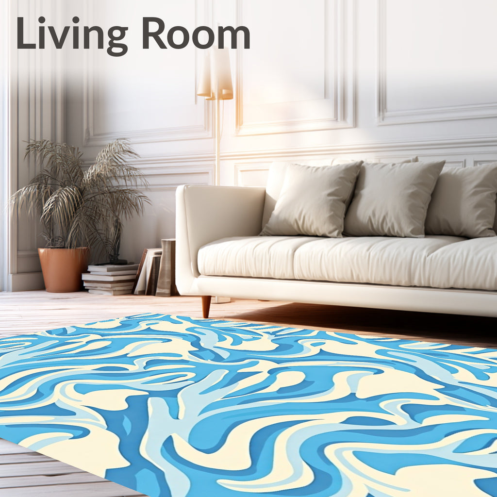 Abstract Blue Cream Swirl Pattern Rug