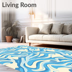 Abstract Blue Cream Swirl Pattern Rug