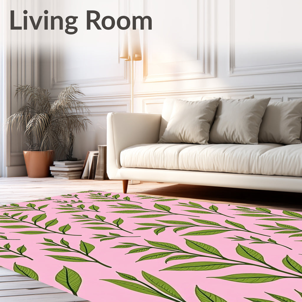 Delicate Green Leaf Pattern Rug