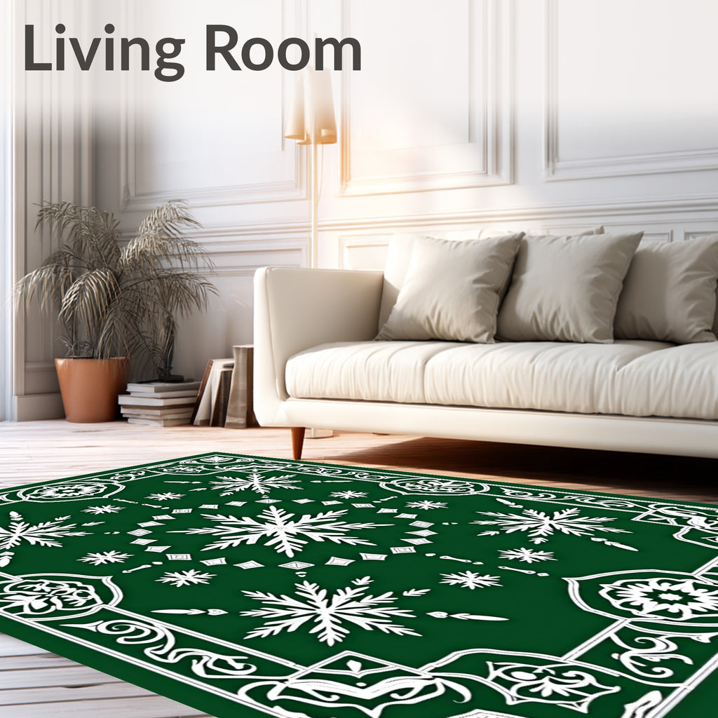 Emerald Green Snowflake Ornamental Rug