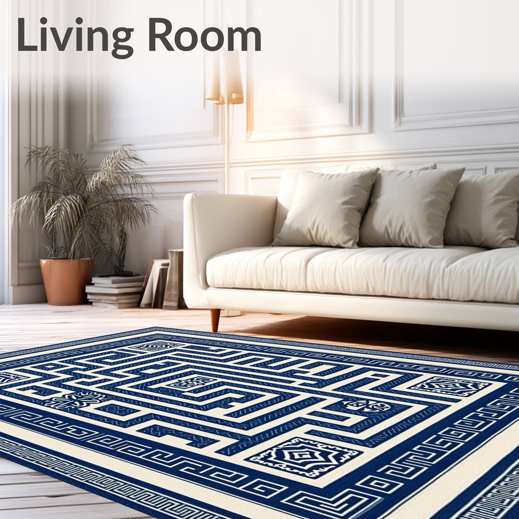 Maze Pattern With Classic Borders And Accents Rug