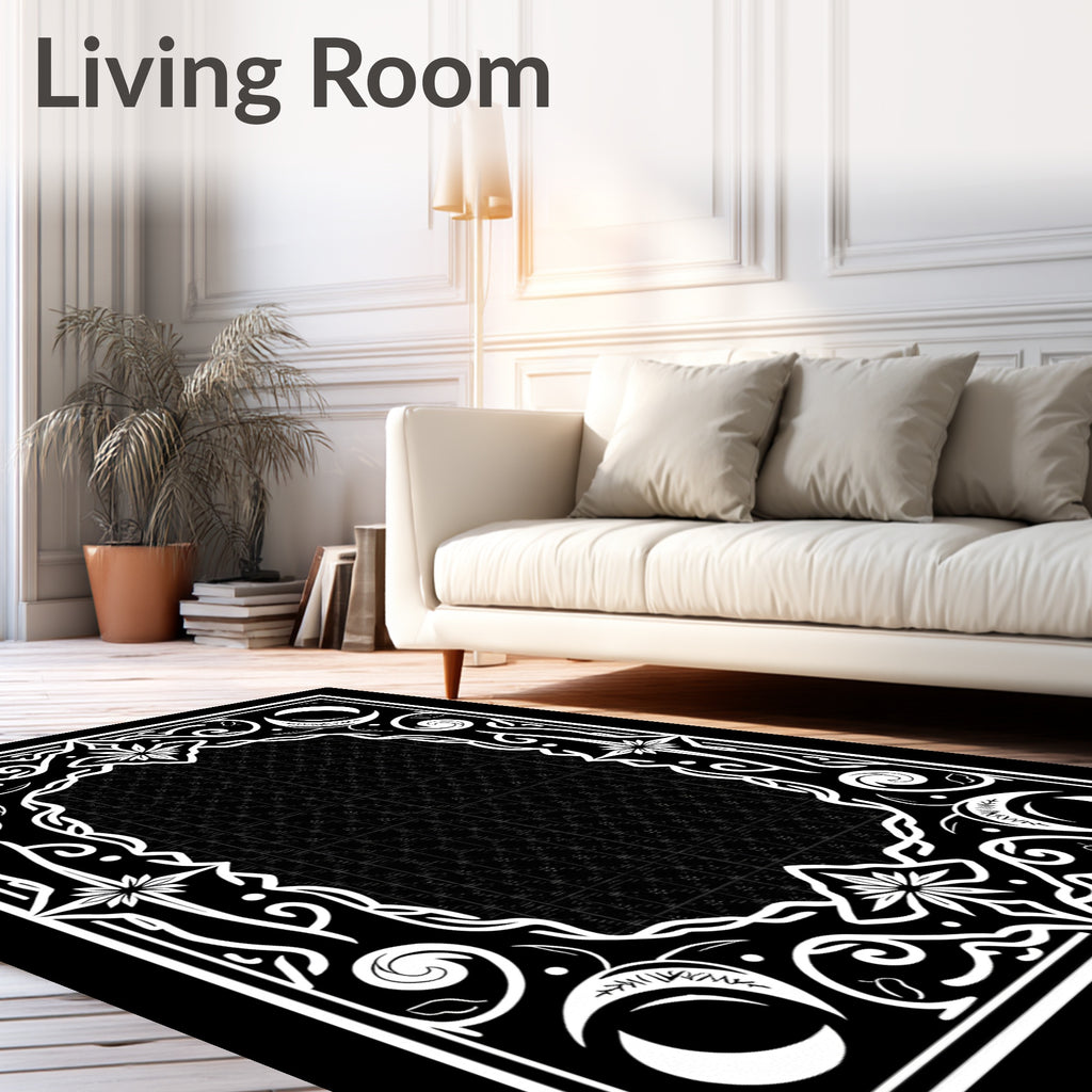 Mystical Celestial Crescent Floral Border Rug