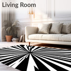Bold Sunburst Black White Pattern Rug