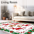 Red Reindeer Gold Bells Evergreen Border Rug