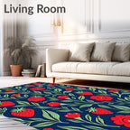 Red Strawberry Floral Vine Print Rug