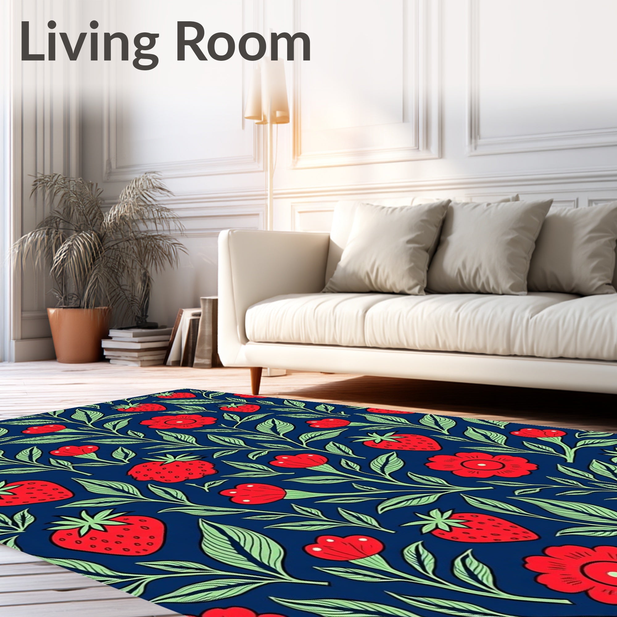 Red Strawberry Floral Vine Print Rug