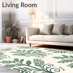 Chic Botanical Scrollwork Green Leaf Pattern Rug