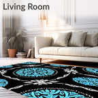 Bold Cyan Floral Medallion Rug