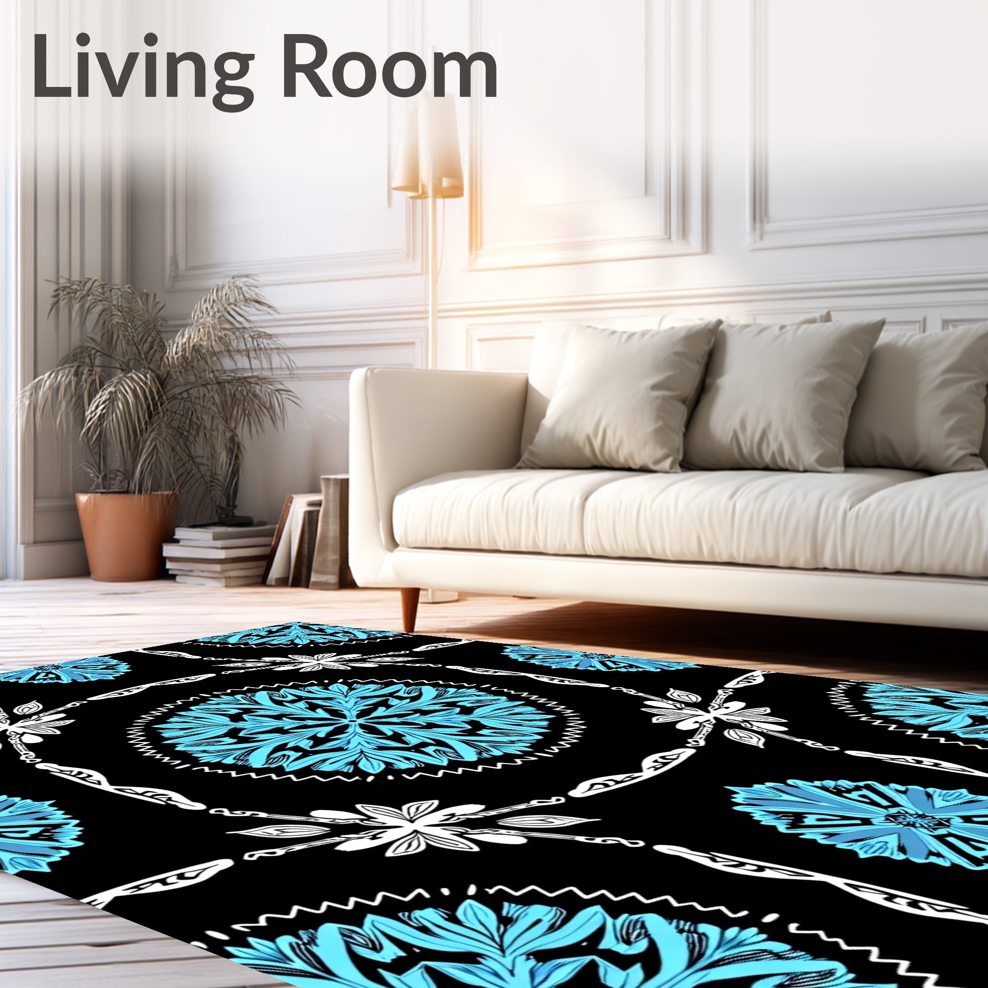 Bold Cyan Floral Medallion Rug