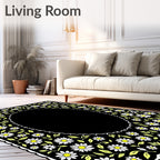 Floral Daisy Pattern Dark Rug