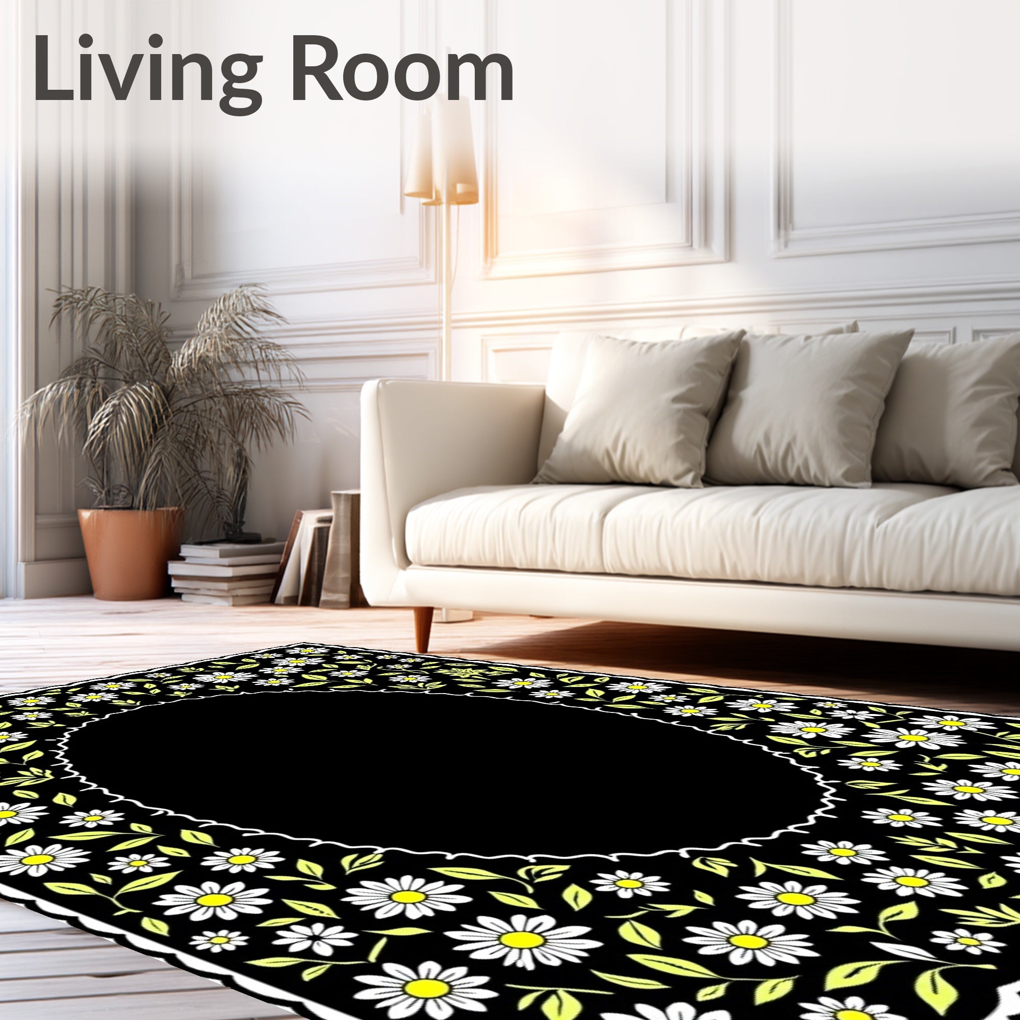 Floral Daisy Pattern Dark Rug